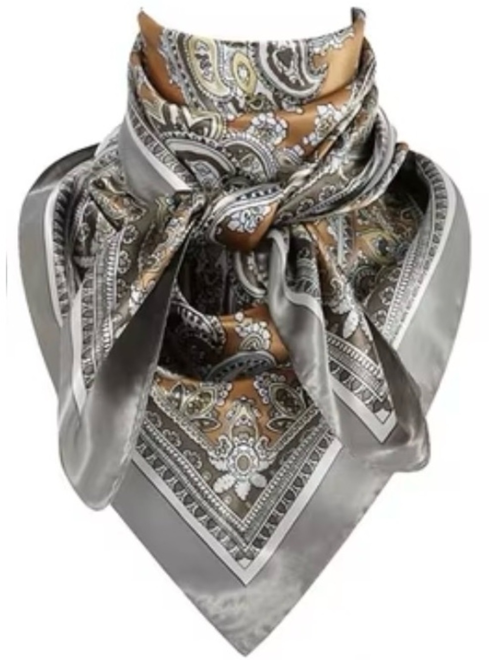 Silk-Feel Paisley Square Scarf - Black, Silver, Brown & Navy Set of 4